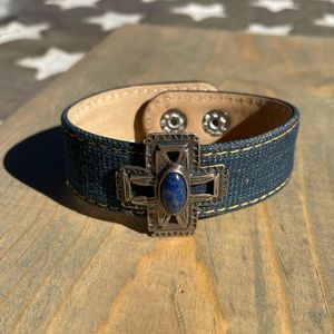 Denim Cuff Bracelet with Silver & Blue Lapis